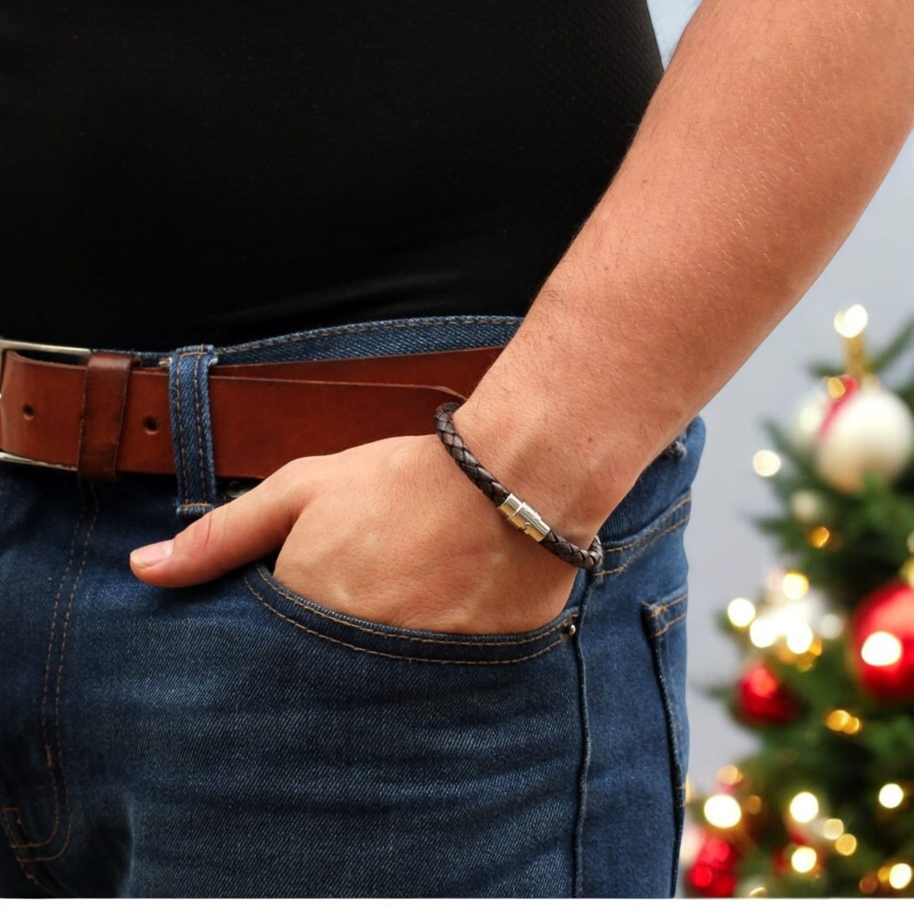 Bracelet de cuir tressé et acier inoxydable