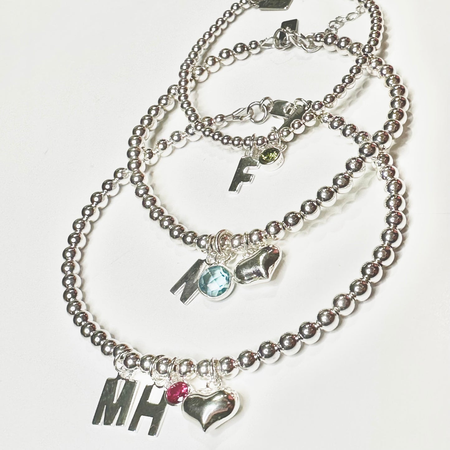 Bracelet à personnaliser Billes et breloques en argent sterling 9.25, 4 breloques au choix, extensible