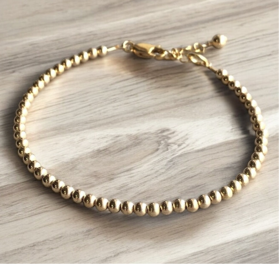 Gabrielle - 3mm- Bracelet complet de billes 14k d’or rempli de 4 mm, avec fermoir