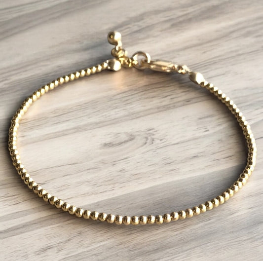 Gabrielle 2 mm- Bracelet complet de billes 14k d’or rempli de 2 mm, avec fermoir