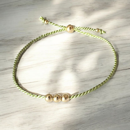 Trio bracelet khaki & beige avec Or rempli 14K avec soie naturelle