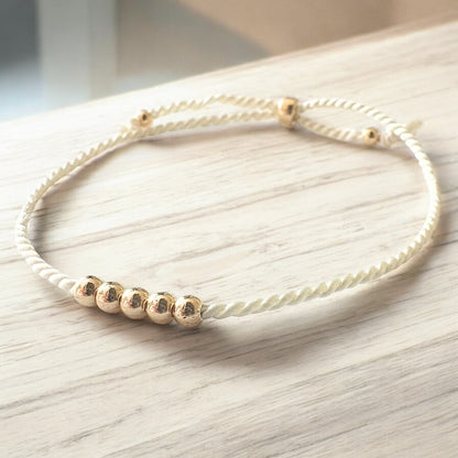 Trio bracelet khaki & beige avec Or rempli 14K avec soie naturelle