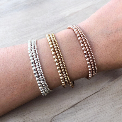 Bracelet de billes 14k or rempli, 2-5 mm, extensible